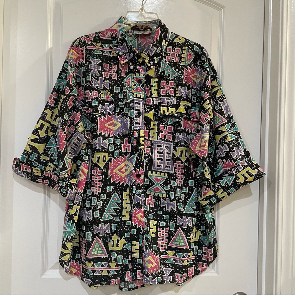 Vintage Bon Jour ladies geometrical design with rhinestone embellishment size 1X